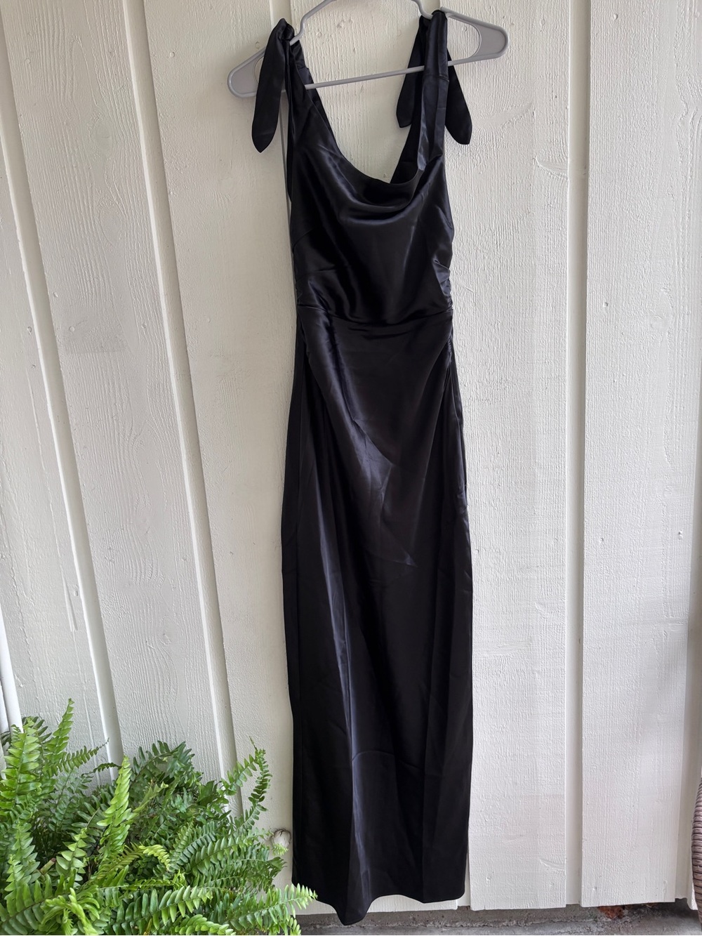 Black Satin Frida Maxi Dress with Tie Straps